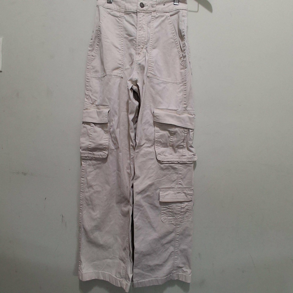 Hollister Ultra High-Rise Baggy Cargo Pants Tan Khaki W23R Wide Leg Utility Y2K